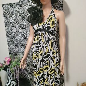 Yellow black and white maxi halter dress size 14